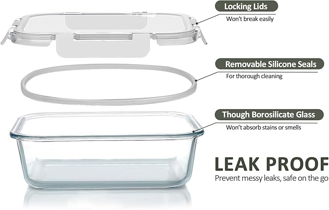 [8-Pack30 oz]Glass Meal Prep ContainersMCIRCO Glass Food Storage ContainersAirtight lunch Containers with Lids Microwave Oven Freezer and Dishwasher White