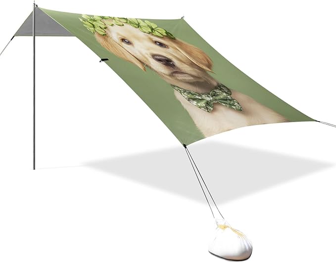 ALAZA St. Patrick's Day Labradorwearing Headband Clover Leaves Green Beach Tent Sun Shelter Portable Canopy Sunshade for Outdoor Camping Picnics Backyard Fun 10x9 ft