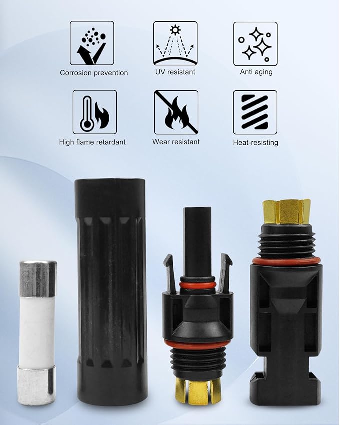 TIKSCIENCE 15A Solar Fuses Holder Inline for Solar Panel and Solar Controller with 10 Fuse Waterproof Solar Fuse Connector with Male and Female Connector 5Pcs