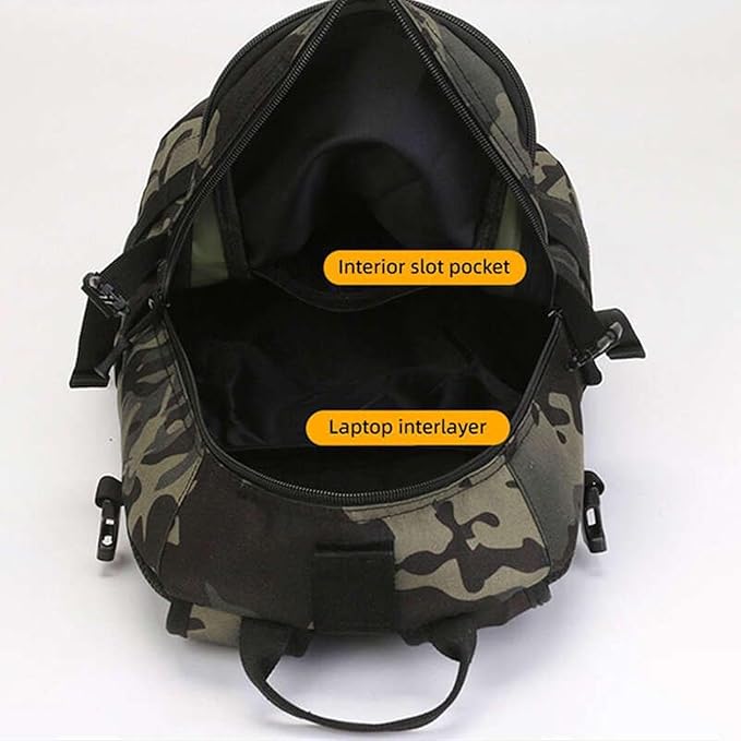 Tactical Backpack with USB Charging Port Durable Outdoor Bag for Men Military-Style Molle System Water-Resistant Travel Backpack (BLACK)