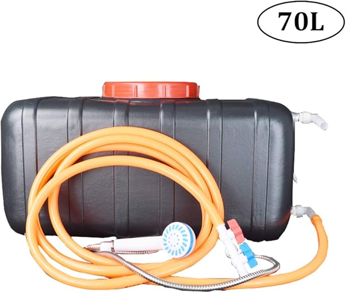 Outdoor Camping Tank Plastic Storage Water Container Summer Home Bath Shower Bucket Emergency Storage Water Tank with Shower Head and Hose Travel Camping Solar Heating Hot Water Bucket