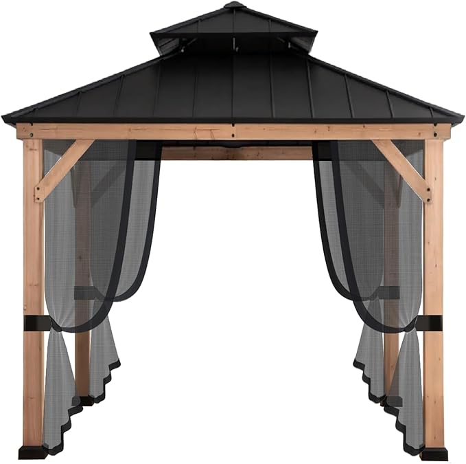 Gazebo Mosquito Netting Universal Replacement 4-Panel Sidewalls with Double Zippers for Patio Backyard Deck and Lawn 10x10 ft (Black 10 * 10ft)