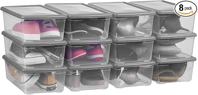 6 Quart Latching Storage BoxPlastic Clear Storage Bins With Lids Stackable (Grey 12 Pack)