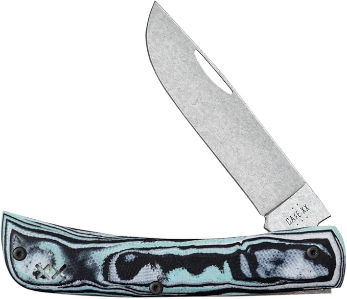 Case XX WR Pocket Knife CROSSROADS Seafoam Green Burl G-10 Sod Buster Jr w/P-CLIP Item #66384 (XR10137C S35VN) 3 5/8 inches Closed