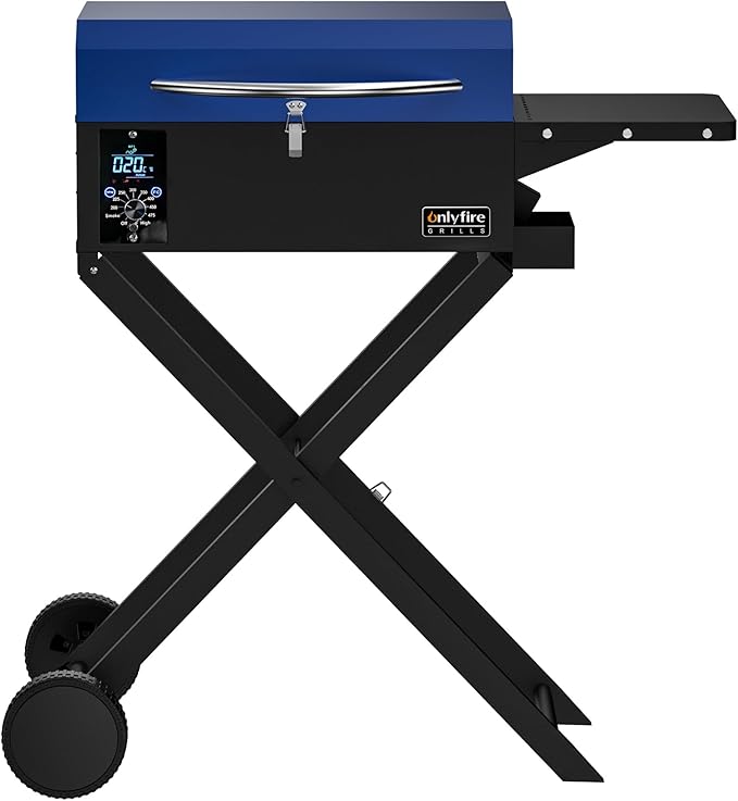 BBQ Wood Pellet Grill Smoker with Foldable Cart Meat Probe 2 Tiers Cooking Area Portable Smoking Grilling Stove for Outdoor Patio Cooking RV Camping Tailgating Blue GS342