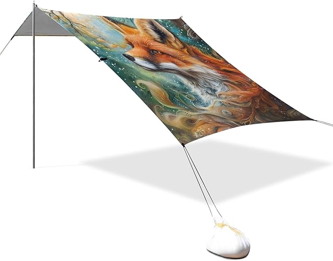 ALAZA Fox Tree Beach Tent Sun Shelter Portable Canopy Sunshade for Outdoor Camping Picnics Backyard Fun 10x9 ft