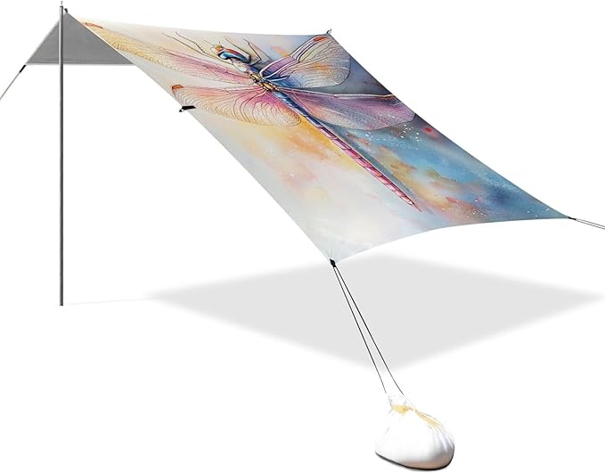 ALAZA Watercolor Dragonfly Colorful Beach Tent Sun Shelter Portable Canopy Sunshade for Outdoor Camping Picnics Backyard Fun 10x9 ft