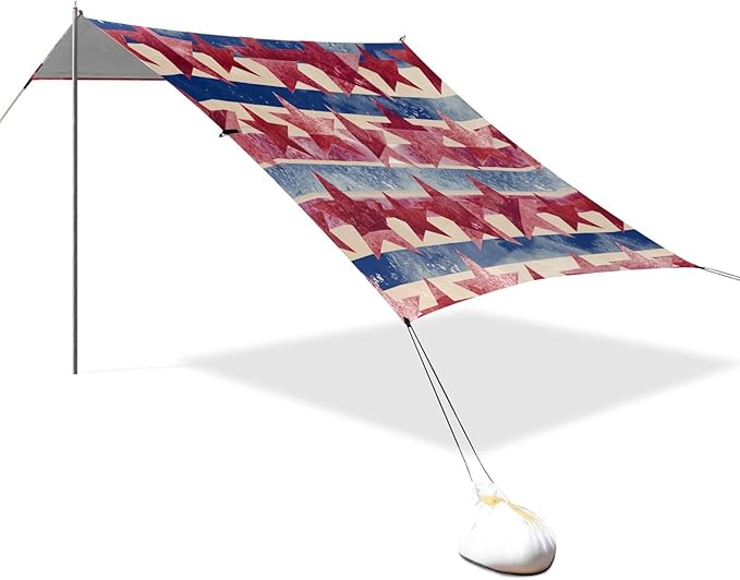 xigua Flag Beach Tent Sun Shelter with Carrying Bag - Silver Coated Oxford Fabric Beach Canopy for Beach Camping Fishing - Includes Windproof Ropes Sandbags &amp Stakes