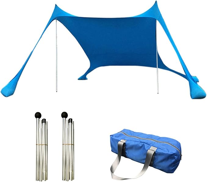 Outdoor Beach Tent Sun Shelter Camping Shades Tents Windproof One-Piece Beach Canopy Tents UPF50+ Portable Family Tent