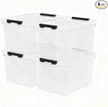 4-Pack 32 L Plastic Storage Box with Lid Stackable Latch Storage Bin with Wheels Clear
