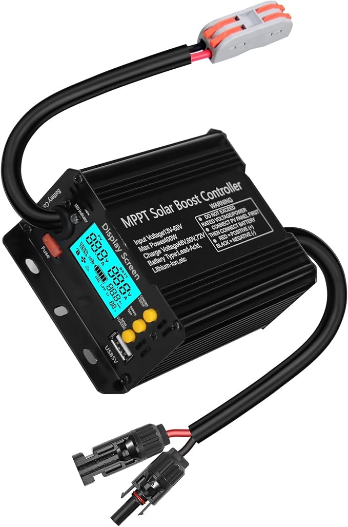 400W Boost MPPT Solar Charge Controller LCD Solar Panel Regulator for24V/36V/48V /60V/72V Lead-Acid LiFePO4 Gel Flooded Batteries etc in Golf CarteBikeClub Car Scooterand Solar System