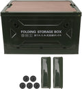 Folding Camping Storage Box with Wooden Lid Storage Bin Container with Wheels for Car Camping Picnic