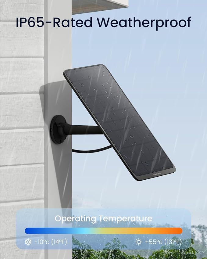 Reolink 12W Solar Panel Black Non-Stop Solar Power Supply for All Wireless Battery Camera Outdoor Compatible with TrackMix/Argus PT Ultra/Duo 2/Eco Ultra/3 Ultra Waterproof Reolink Solar Panel 3
