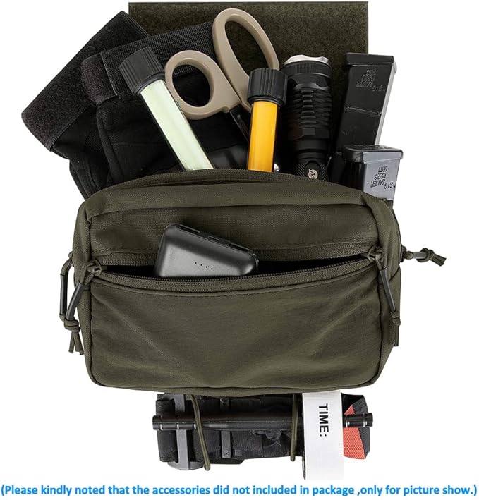 KRYDEX Tactical Drop Pouch Sub Abdominal Carrying Kit Bag Fanny Pack with Hook and Loop Panel for Tactical Vest Chest Rig (Ranger Green)