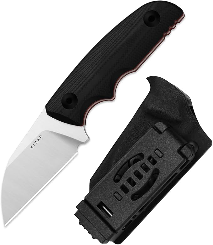 Kizer Snick Fixed Blade Knife with Sheath 2.68 AEB-L Steel Sheepfoot Camping Knife with Black G10 Handle EDC Knives for Hiking 1085A1