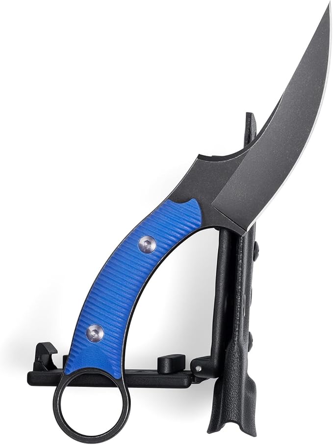 Fixed Blade Knife D2 Steel Blade and G10 Handle Utility Claw EDC Knife for Outdoor Survival Hiking Camping with Kydex Sheath OK1220 (Blue)