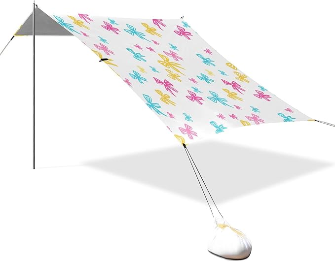 xigua Bow Tie Beach Tent Sun Shelter with Carrying Bag - Silver Coated Oxford Fabric Beach Canopy for Beach Camping Fishing - Includes Windproof Ropes Sandbags &amp Stakes