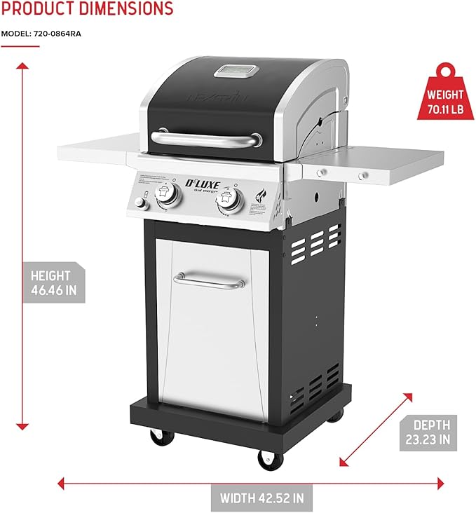 Nexgrill Deluxe 2-Burner Gas Grill with 401 SQ In Grate 28000 BTUs Stainless Steel Control Panel &amp Foldable Side Table Propane BBQ Grill for Outdoor Cooking Patios Backyards and More - 720-08