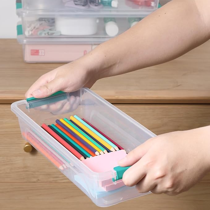 Plastic Storage Containers Clear Craft Storage Bins with Grey HandleOrganizer Box with Durable Lids Stackable Containers for Organizing Craft and Tools (8 Pack-4 Quart Green)