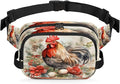 Watercolour Berry Flower Rooster Waterproof Fanny Pack for Women Men Adjustable Waist Bag with Double Zipper Pockets Lightweight Square Hip Pack for Running Travel Hiking Workout Cycling