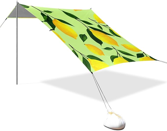 Beach Canopy with Windproof Ropes &amp Sandbags Beach Tent Sun Shade Sun Shelter for Camping Trips Fishing Backyard Fun or Picnics Lemon
