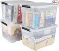 Wekioger 50 Quart Clear Latching Box with Wheels 4 Packs Plastic Lidded Storage Bin
