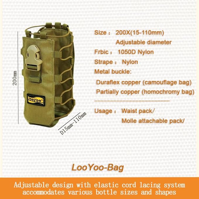 Looyoo/A22 Tactical Water Bottle Holder Pouch MOLLE Compatible Adjustable Bottle Carrier Bag.