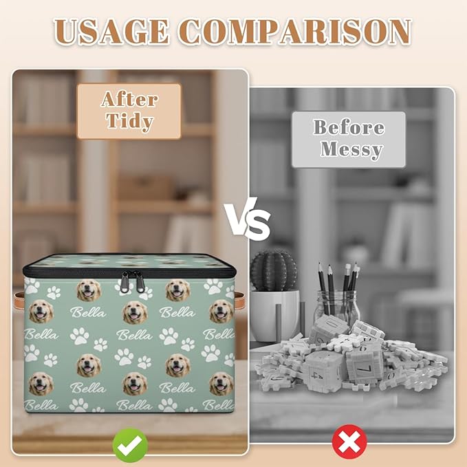 Custom Storage Bins with Zipper Lid Personalized Dog Print Fabric Lidded Storage Baskets Boxes Foldable Cubes Clothes Organizer Container