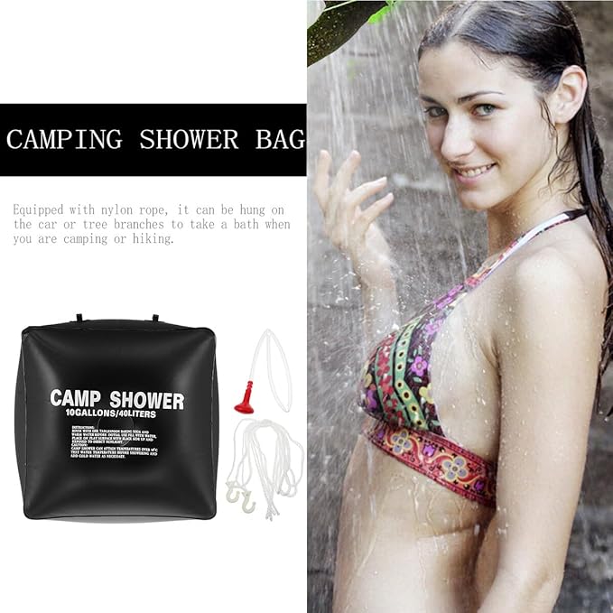 Solar Shower Bag Portable Camping Pouch with Hose and Nozzle Lightweight Outdoor Water Storage for Hiking Beach Travel Nylon Rope Hanging Design