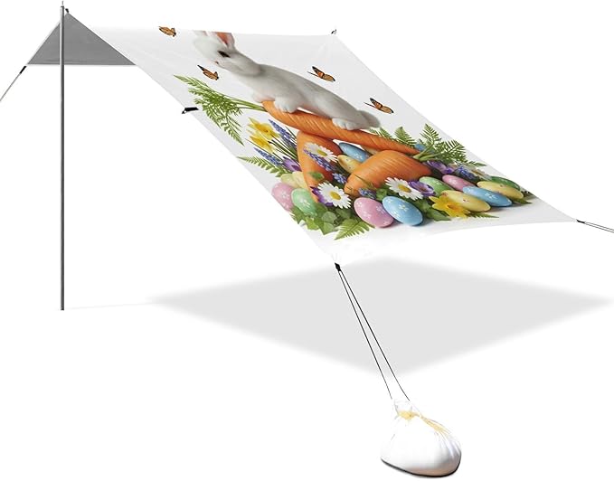 Beach Canopy with Windproof Ropes &amp Sandbags Beach Tent Sun Shade Sun Shelter for Camping Trips Fishing Backyard Fun or Picnics Easter Bunny