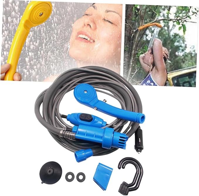 GARVALON Travel-Friendly 12v Portable Shower Camping Shower Set Auto Power Cable Pump and Hanging Hook for Outdoor Activities