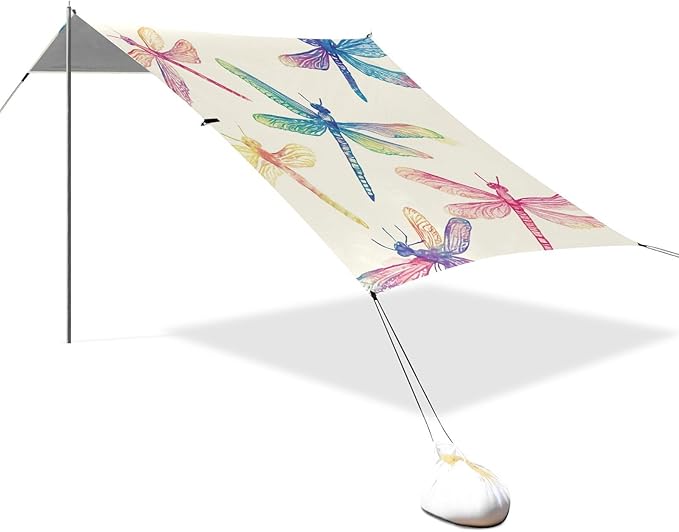 ALAZA Colorful Dragonflies Beach Tent Sun Shelter Portable Canopy Sunshade for Outdoor Camping Picnics Backyard Fun 10x9 ft
