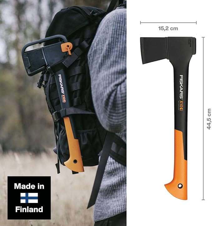 Fiskars Chopping Axe S X10 Storage and Carrying Case Included Length: 44 cm Non-Stick Coating High Steel Blade/Fibreglass Handle Black/Orange 1015619