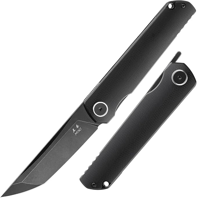 Miki Pocket Samurai Folding Knife G10 Handle Tanto w/ D2 Plain Blade Outdoor Camping Hiking Knife Fishing And Everyday Carry nique Tool Gift for EDC Men Women (Black-B)