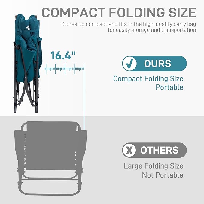 EVER ADVANCED Oversized Folding Rocking Camping Chair Padded Portable Rocker Chair for Patio Lawn and Outdoors Heavy Duty Hard Armchair for Adults Supports 400lbs Green