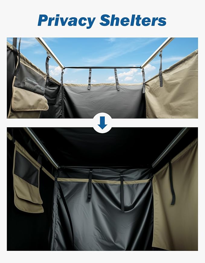 JOYTUTUS Shower Tent with Roof for Car Camping Full Privacy Protection Dry and Wet Separation with Pockets 1000D Waterproof Awning Shower Tent Heavy-Duty Stakes Outdoor Shower for Overland SUVs