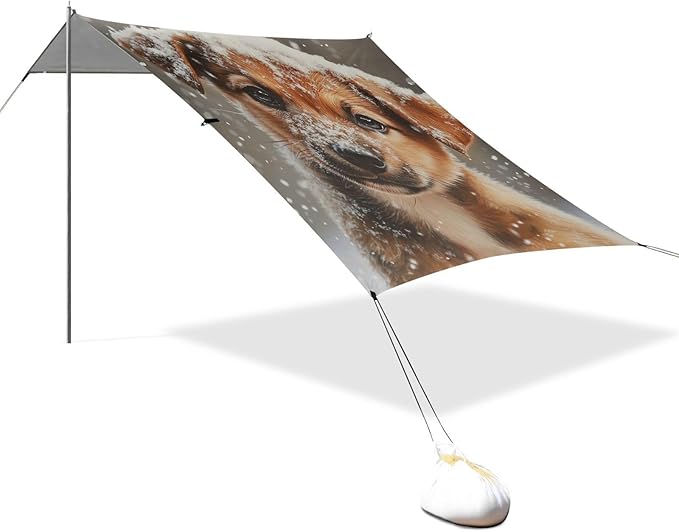 ALAZA Puppy Winter in Snow Beach Tent Sun Shelter Portable Canopy Sunshade for Outdoor Camping Picnics Backyard Fun 10x9 ft