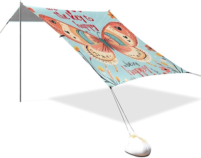 ALAZA Vintage Butterfly Beach Tent Sun Shelter Portable Canopy Sunshade for Outdoor Camping Picnics Backyard Fun 10x9 ft