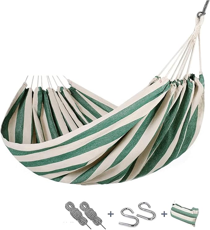 Cotton Fabric Hammock with Carrying Bag Outdoor Indoor Two Person Large Soft Hammock for Patio Porch Garden Backyard