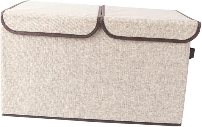 Alipis Cotton Linen Storage Box with Double Lids Large Foldable Organizer for Wardrobe Versatile Storage Bin for Clothes and Toys Home Décor Solution