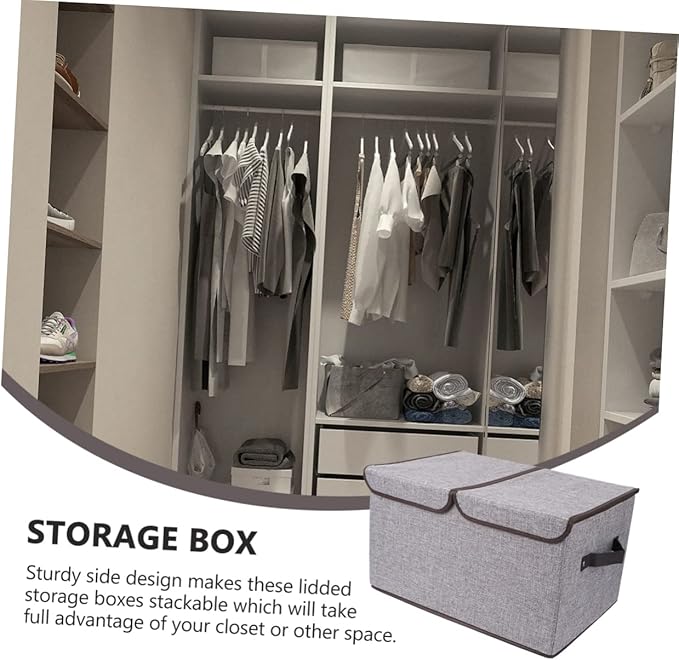 Large Capacity Storage Basket Cotton Linen Storage Box Lid Wardrobe Storage Bin Dividers