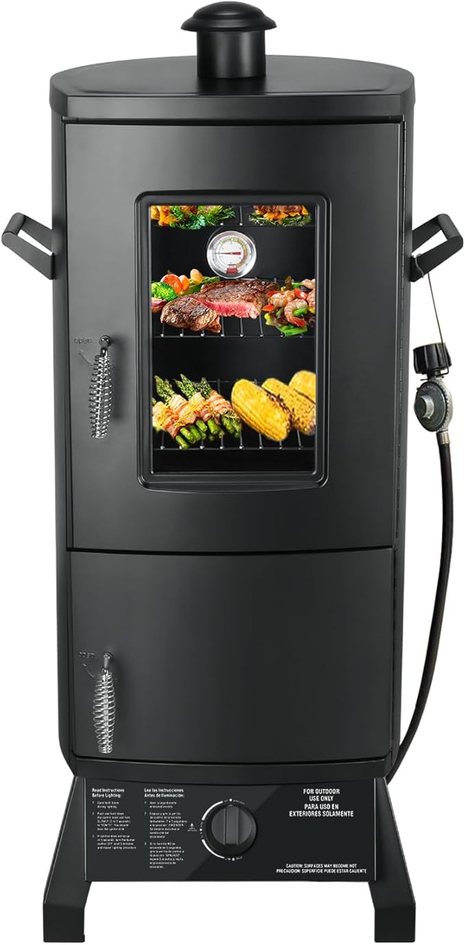 Propane Smoker Vertical Smoker with Three Removable ShelvesOutdoor Grills &amp Smokers with Thermometer for BBQ BackyardBlack…