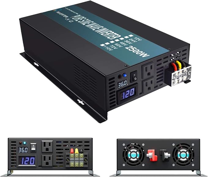 WZRELB 2500W 36V 120V Pure Sine Wave Power Inverter with 2 AC OutletsCar Inverter