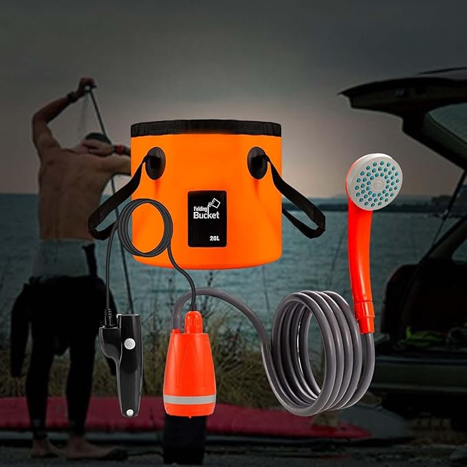 Portable Shower for Outdoor Activities with Practical Container Orange