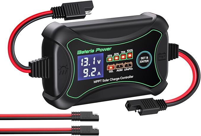 10Amp 12 Volt MPPT Solar Charge Controller Bateria Power Intelligent Portable Solar Panel Controller Max PV 150W 30Voc Solar Regulator for Gel AGM Lead-Acid Lithium LiFePO4 Battery (SunRock 10)