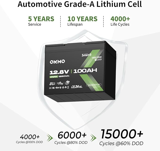 12V 100Ah LiFePO4 Battery with Bluetooth BCI Group 24 Built-in 100A BMS 1280Wh Rechargeable Deep Cycle Lithium Battery 15000+ Cycles for RV Marine Solar Trolling Motor Home Off-Grid