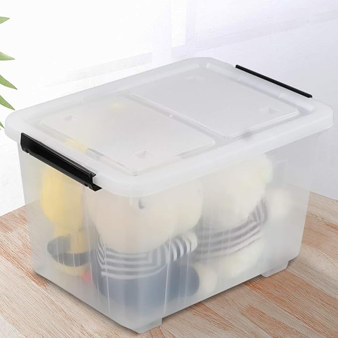 30 L Clear Plastic Storage Box with Wheels 4-Pack Clear Plastic Storage Latch Bin