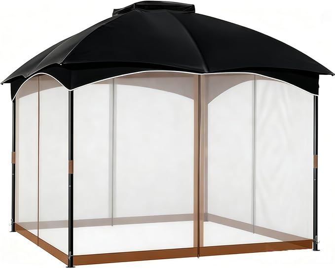 Gazebo Mosquito Netting Universal Replacement 4-Panel Sidewalls with Double Zippers for Patio Backyard Deck and Lawn 10x10 ft (Brown 10 * 12ft)