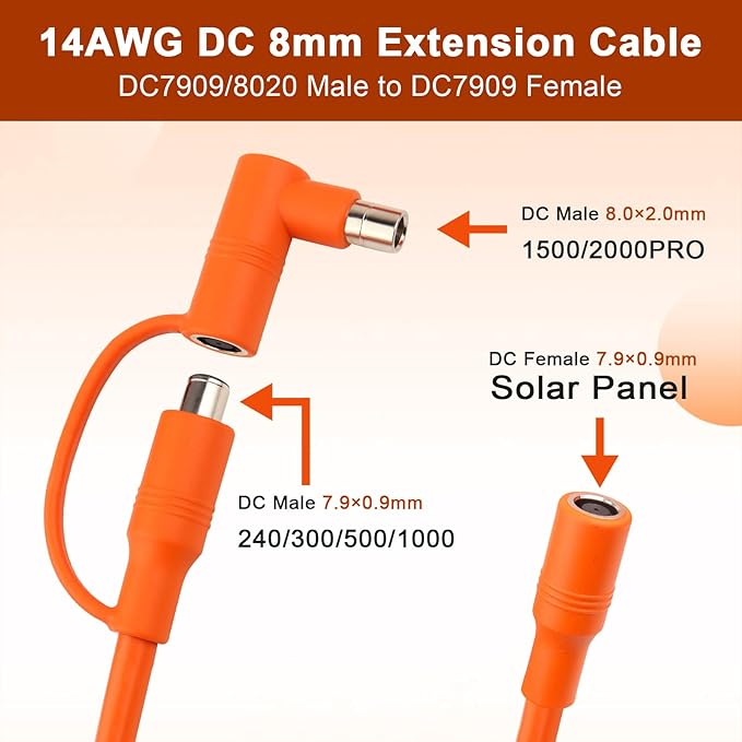 MOOKEERF 14AWG DC 8mm Extension Cable for Solar Panel 100FTDC7909 Solar Panel Cable Female to Male with DC8020 Male Adapter Compatible with AkerGZ YetiBLUETTJackery Portable Power Station-100 Foot