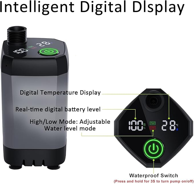 Portable Shower for Camping Portable Outdoor Shower with Pump Intelligent LED Display IPX7 Waterproof 6000mAh Rechargeable Battery Powered Shower for Hiking Beach RV Travel